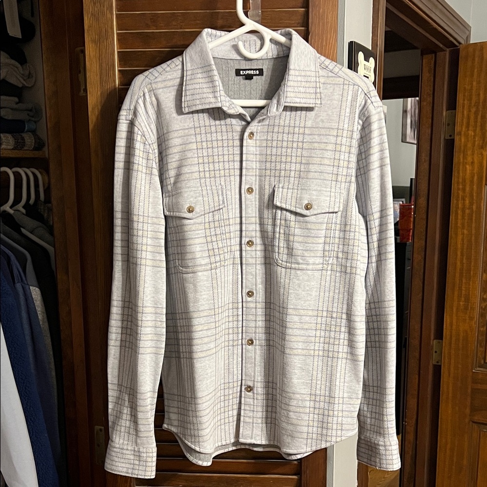 Express Light Gray Plaid Shirt